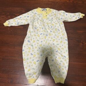 Fisher-Price Yellow and Blue Patterned Vintage Kids Footie